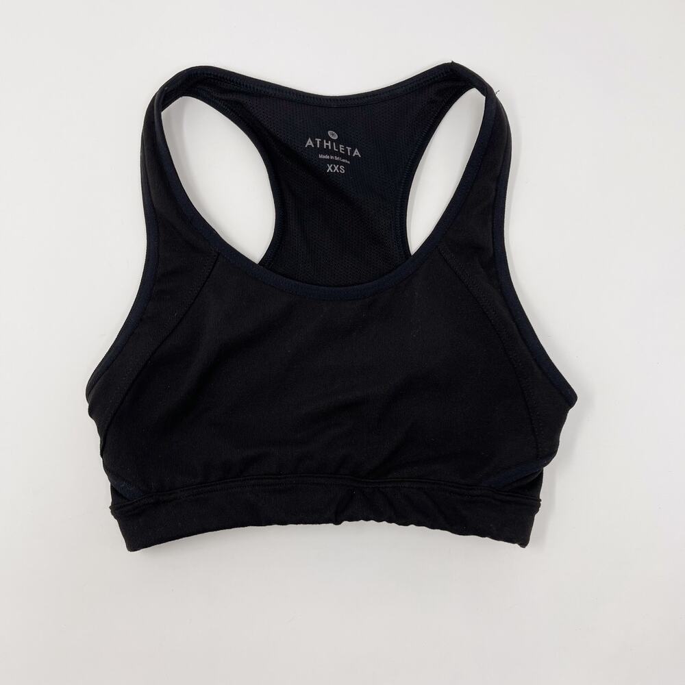 Athleta Double Dare Racerback Sports Bra Black 2XS XXSmall Keyhole Scoop Neck